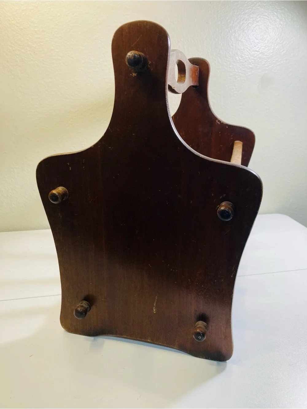 XL Vintage Wooden Yarn Caddy / Magazine Rack with Handle ~16” x ~17”